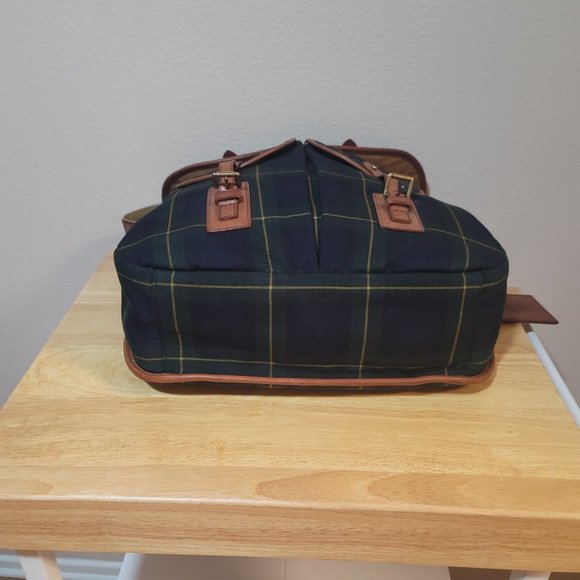 Polo Ralph Lauren Leather-Trim Canvas Messenger Bag Tartan Plaid Office Work Bag - Picture 5 of 7